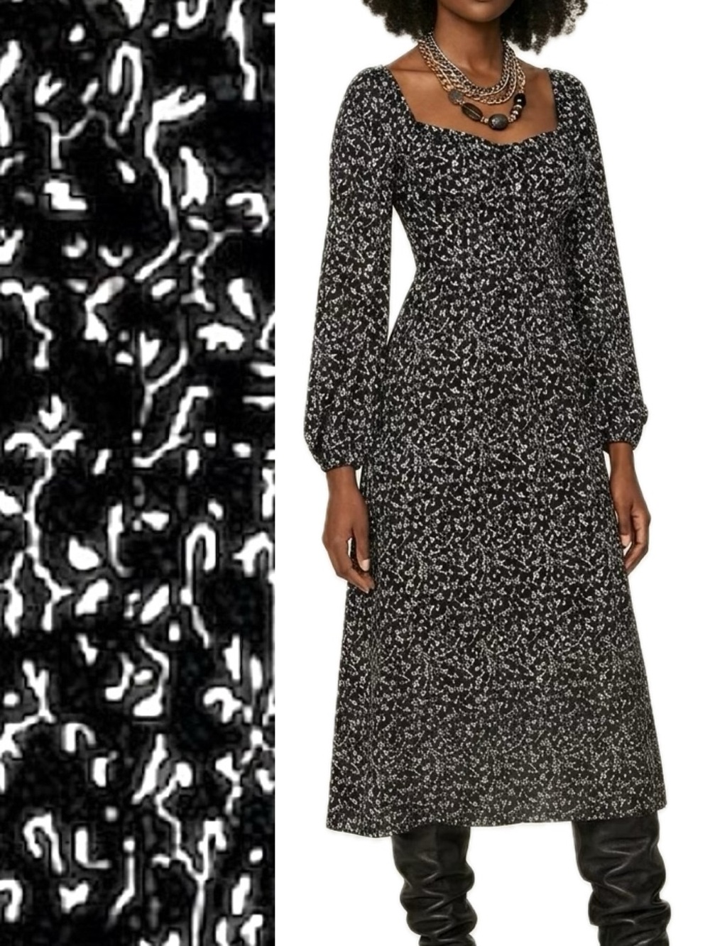 All In Favor Ditsy Floral Puff Sleeve Milkmaid Midi Dress Size M Cottagecore